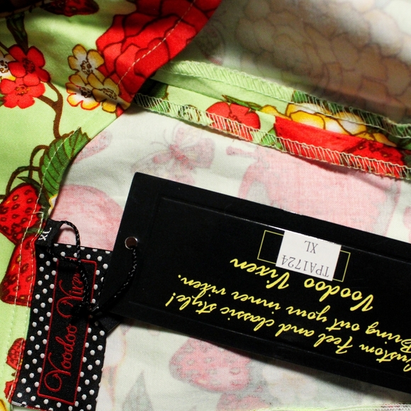 Voodoo Vixen apple strawberry Peplum top and pencil skirt set pinup XL L - Picture 5 of 5